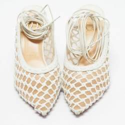 Pre Owned Christian Louboutin White Leather and Mesh Cage & Curry Pumps Size 37.5