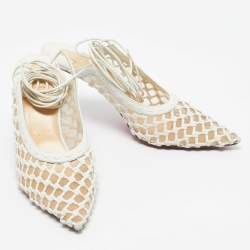 Pre Owned Christian Louboutin White Leather and Mesh Cage & Curry Pumps Size 37.5