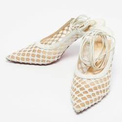 Pre Owned Christian Louboutin White Leather and Mesh Cage & Curry Pumps Size 37.5