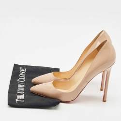 مملوكة مسبقًا حذاء كعب عالي كريستيان لوبوتان صو كيت جلد لامع بيج مقاس 37.5