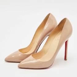 مملوكة مسبقًا حذاء كعب عالي كريستيان لوبوتان صو كيت جلد لامع بيج مقاس 37.5