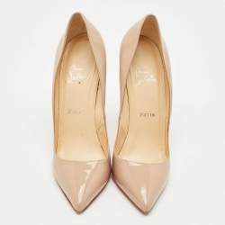 مملوكة مسبقًا حذاء كعب عالي كريستيان لوبوتان صو كيت جلد لامع بيج مقاس 37.5