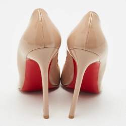 مملوكة مسبقًا حذاء كعب عالي كريستيان لوبوتان صو كيت جلد لامع بيج مقاس 37.5