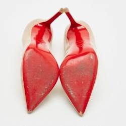 مملوكة مسبقًا حذاء كعب عالي كريستيان لوبوتان صو كيت جلد لامع بيج مقاس 37.5