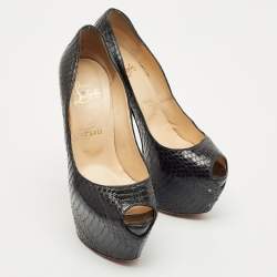 Pre Owned Christian Louboutin Black Python Lady Highness Peep Toe Pumps Size 39.5
