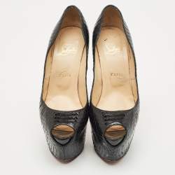 Pre Owned Christian Louboutin Black Python Lady Highness Peep Toe Pumps Size 39.5