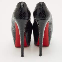 Pre Owned Christian Louboutin Black Python Lady Highness Peep Toe Pumps Size 39.5