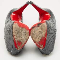 Pre Owned Christian Louboutin Black Python Lady Highness Peep Toe Pumps Size 39.5