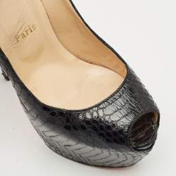 Pre Owned Christian Louboutin Black Python Lady Highness Peep Toe Pumps Size 39.5