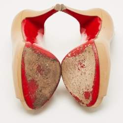 Pre Owned Christian Louboutin Beige Patent Leather Very Prive Peep Toe Platform Pumps Size 34