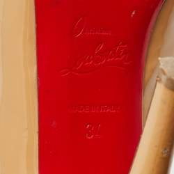 Pre Owned Christian Louboutin Beige Patent Leather Very Prive Peep Toe Platform Pumps Size 34