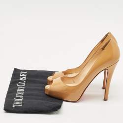 Pre Owned Christian Louboutin Beige Patent Leather Very Prive Peep Toe Platform Pumps Size 34