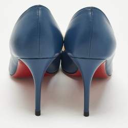 Pre Owned Christian Louboutin Navy Blue/Cream Leather Tibunodo Bow Peep Toe Pumps Size 40