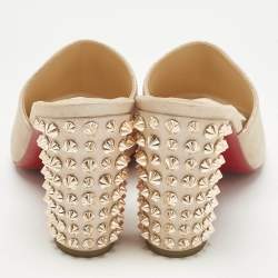 Pre Owned Christian Louboutin Beige Metallic Embossed Suede Mulondon Slide Sandals Size 40.5