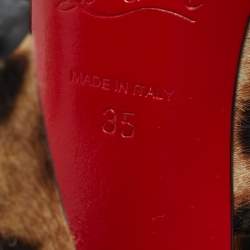 Pre Owned Christian Louboutin Brown Calf Hair Leopard Print Flo Peep Toe Pumps Size 35