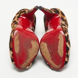 Pre Owned Christian Louboutin Brown Calf Hair Leopard Print Flo Peep Toe Pumps Size 35
