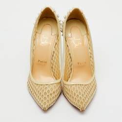 مملوكة مسبقًا حذاء كعب عالي كريستيان لوبوتان مسامير "جوني" جلد براءات و تحتوي على شرائح شبكية وكريمية مقاس 39