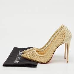 مملوكة مسبقًا حذاء كعب عالي كريستيان لوبوتان مسامير "جوني" جلد براءات و تحتوي على شرائح شبكية وكريمية مقاس 39