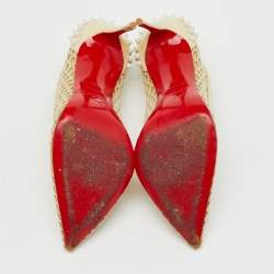 مملوكة مسبقًا حذاء كعب عالي كريستيان لوبوتان مسامير "جوني" جلد براءات و تحتوي على شرائح شبكية وكريمية مقاس 39