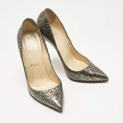 Pre Owned Christian Louboutin Brown Texture Leather Pigalle Follies Pumps Size 38