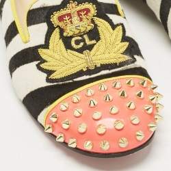 Pre Owned Christian Louboutin Multicolor Calf Hair Spike Embellished Smoking Slippers Size 39.5
