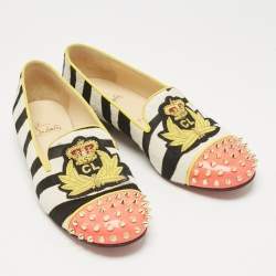 Pre Owned Christian Louboutin Multicolor Calf Hair Spike Embellished Smoking Slippers Size 39.5