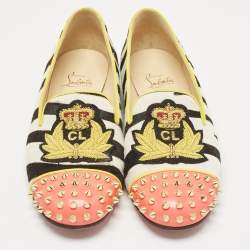 Pre Owned Christian Louboutin Multicolor Calf Hair Spike Embellished Smoking Slippers Size 39.5