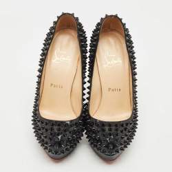 Pre Owned Christian Louboutin Black Patent Leather Alti Spikes  Pumps Size 36