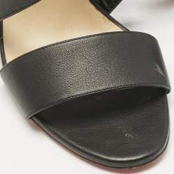 Pre Owned Christian Louboutin Black Leather Zefira Ankle Strap Block Heel Sandals Size 39