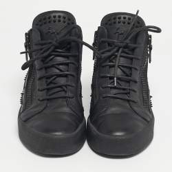 Pre Owned Christian Louboutin Black Leather Louis Spikes High Top Sneakers Size 38