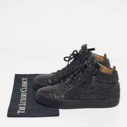 Pre Owned Christian Louboutin Black Leather Louis Spikes High Top Sneakers Size 38