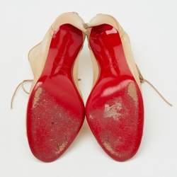 Pre Owned Christian Louboutin Beige Leather and Mesh Open Ondessa Lace Up Booties Size 37.5