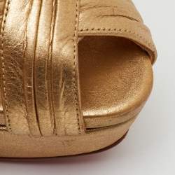 Pre Owned Christian Louboutin Gold Leather Aborina Peep Toe Platform Pumps Size 39