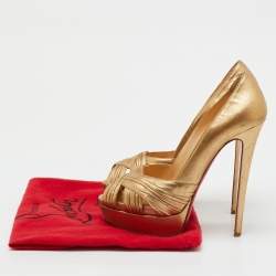 Pre Owned Christian Louboutin Gold Leather Aborina Peep Toe Platform Pumps Size 39
