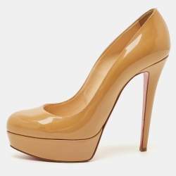 Pre Owned Christian Louboutin Beige Patent Leather Bianca Platform Pumps Size 38.5