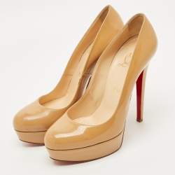 Pre Owned Christian Louboutin Beige Patent Leather Bianca Platform Pumps Size 38.5
