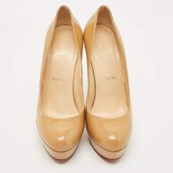 Pre Owned Christian Louboutin Beige Patent Leather Bianca Platform Pumps Size 38.5