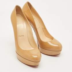 Pre Owned Christian Louboutin Beige Patent Leather Bianca Platform Pumps Size 38.5