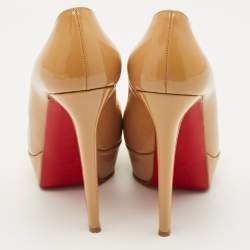 Pre Owned Christian Louboutin Beige Patent Leather Bianca Platform Pumps Size 38.5