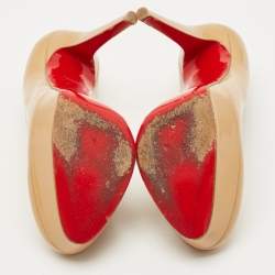 Pre Owned Christian Louboutin Beige Patent Leather Bianca Platform Pumps Size 38.5