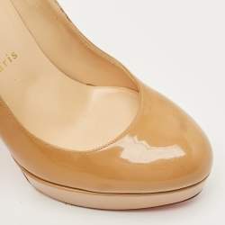 Pre Owned Christian Louboutin Beige Patent Leather Bianca Platform Pumps Size 38.5