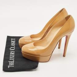 Pre Owned Christian Louboutin Beige Patent Leather Bianca Platform Pumps Size 38.5