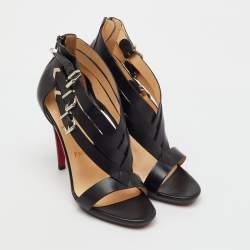 Pre Owned Christian Louboutin Black Leather Charleze Strappy Sandals Size 39