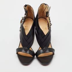 Pre Owned Christian Louboutin Black Leather Charleze Strappy Sandals Size 39