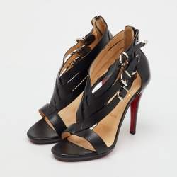 Pre Owned Christian Louboutin Black Leather Charleze Strappy Sandals Size 39