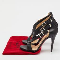 Pre Owned Christian Louboutin Black Leather Charleze Strappy Sandals Size 39
