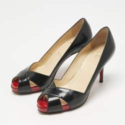 Pre Owned Christian Louboutin Black Leather Shelley Peep Toe Pumps Size 36.5