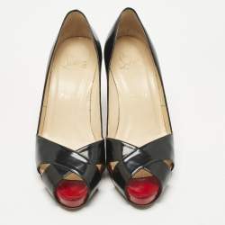 Pre Owned Christian Louboutin Black Leather Shelley Peep Toe Pumps Size 36.5