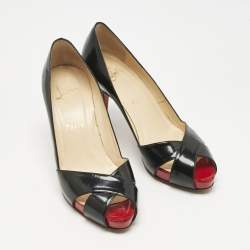 Pre Owned Christian Louboutin Black Leather Shelley Peep Toe Pumps Size 36.5