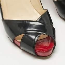 Pre Owned Christian Louboutin Black Leather Shelley Peep Toe Pumps Size 36.5